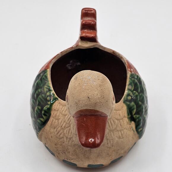 Vintage Duck Pottery Planter - Cute Garden Decor, Retro Boho Primitive Decor - Picture 4 of 9